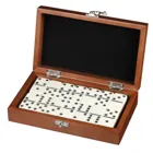 3625 - Dominoes, double 6, in olive wood box,wooden board game, 1-2 players, 8 years and up