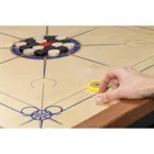 Carrom standard, blau gelb, Brettspiel aus Holz, 2 - 4 Spieler, ab 6 Jahren