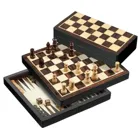 Schach Backgammon Dame Set, Reise, Feld 22 mm, magnetisch, Brettspiel aus Holz